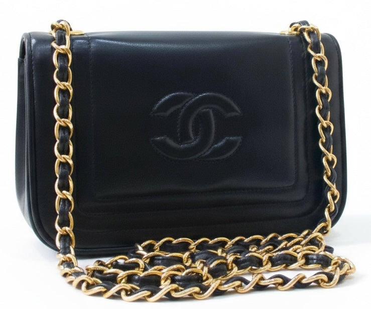 Chanel Mini Vintage Navy CC Quilted Full Flap Bag 24K Gold Hardware