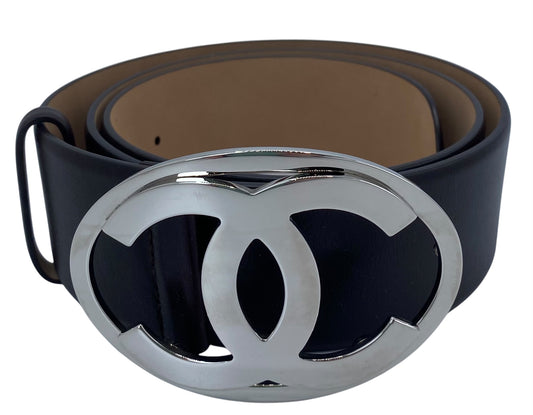Chanel 2000 Dark Brown Leather Oval CC Silver Buckle Belt Size 95/38