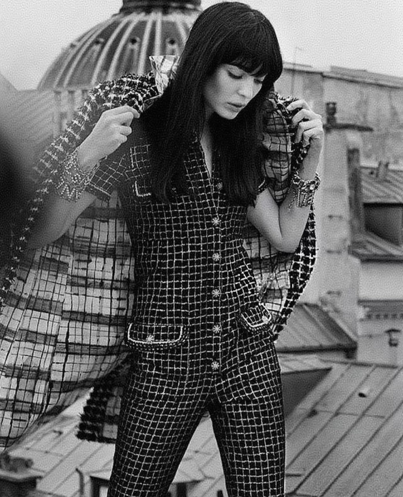 Chanel 20S Black Metallic Silver Iridescent One Piece Jumpsuit FR 38