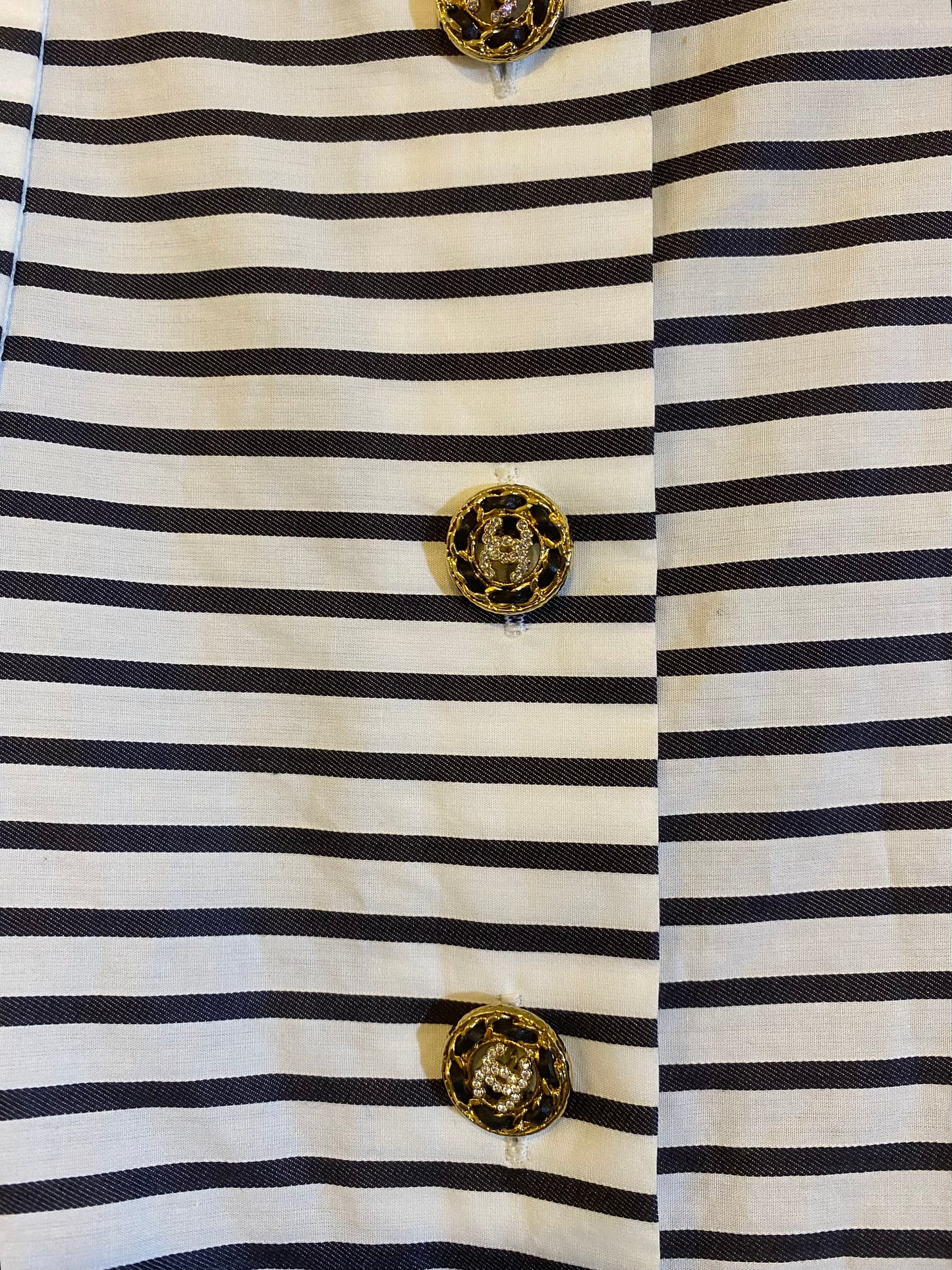 CHANEL 22S RUNWAY STRIPE MAXI SKIRT CC BUTTONS FR 36