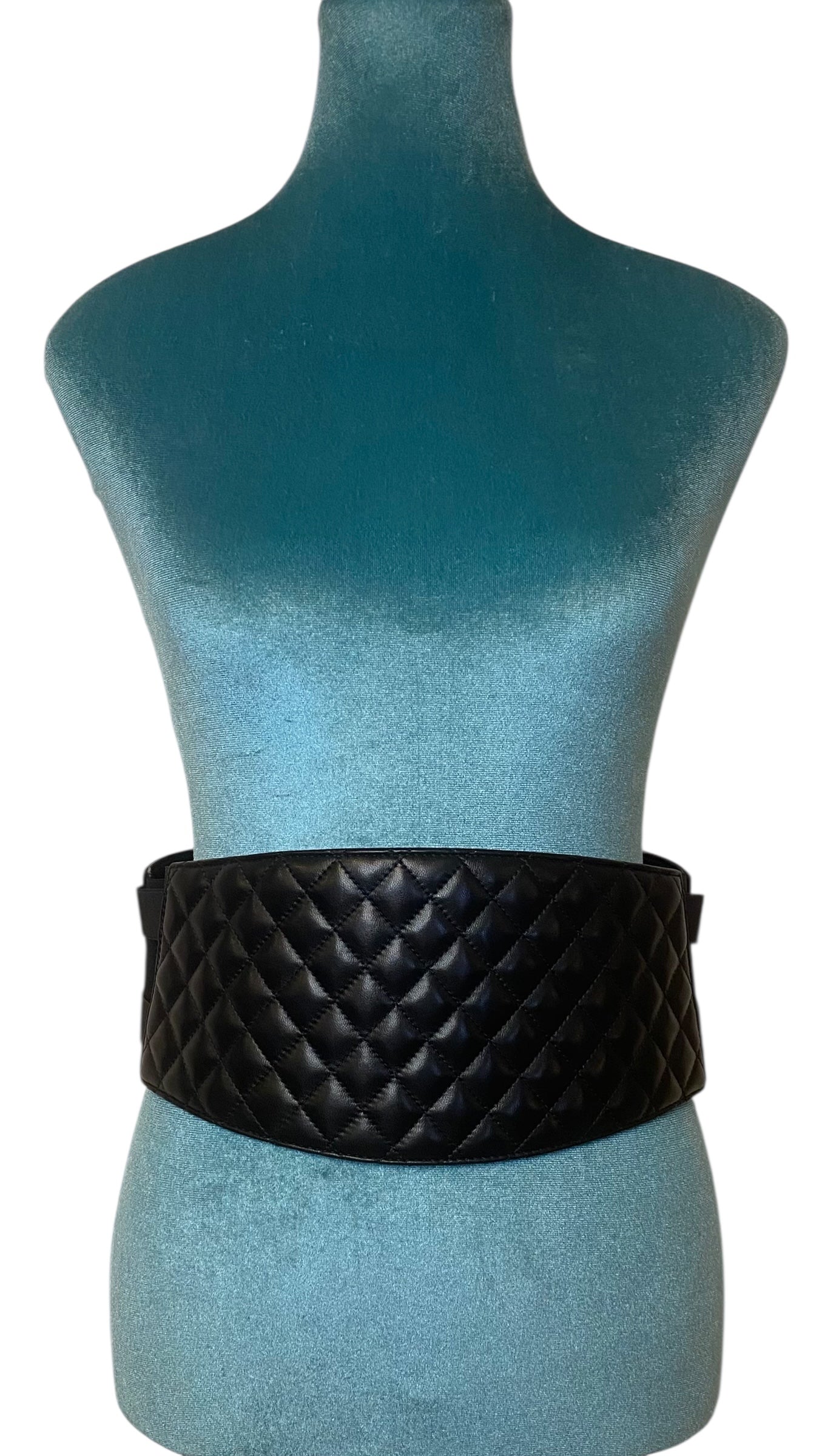Chanel 11A Black Quilted Lambskin Wide Corset Belt Size M