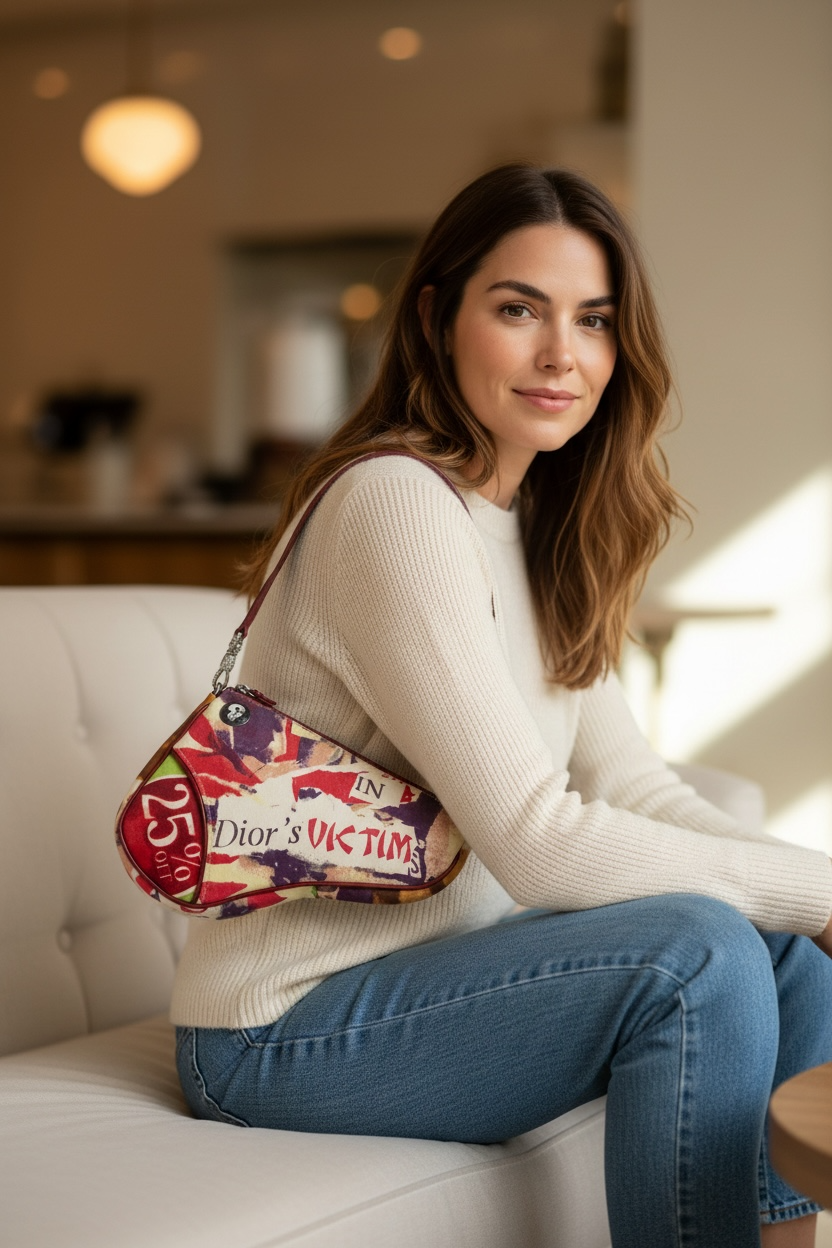 DIOR John Galliano Limited Edition Vintage Victim Crystal Small Saddle Bag