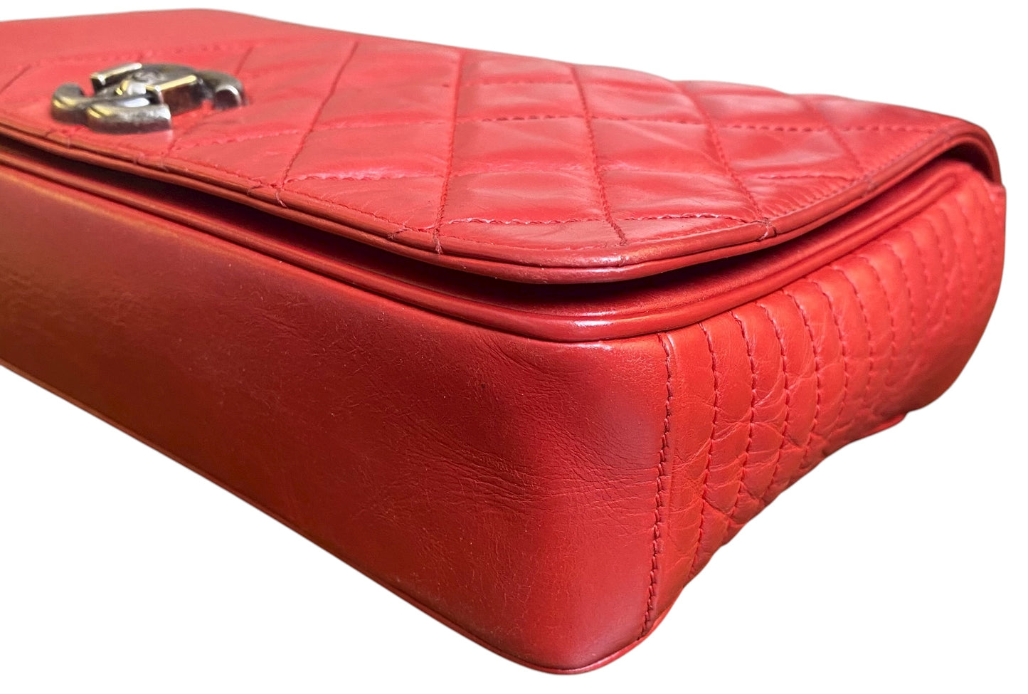 Chanel Red Quilted Glazed Aged Calfskin Leather Medium Coco Boy Flap Bag