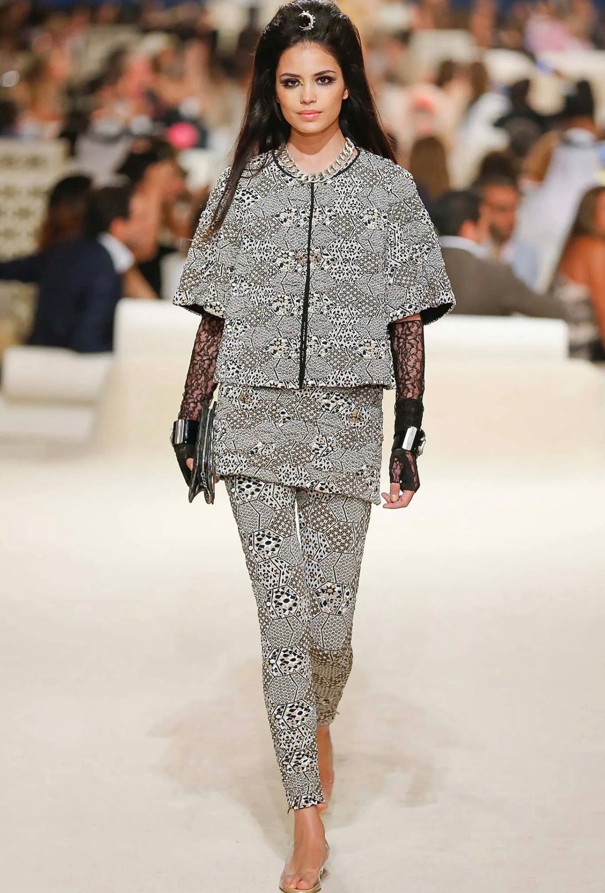 Chanel 15C Dubai Runway Geometric Animal Print Metallic Legging Pants FR 40