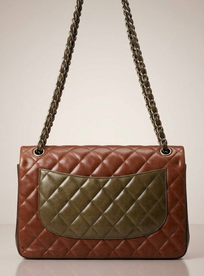 Chanel 13A Edinburgh TriColor Quilted Lambskin Jumbo Classic Double Flap Bag