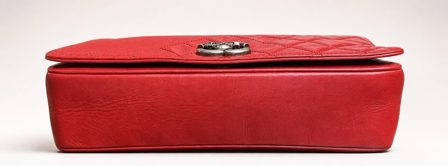 Chanel Red Quilted Glazed Aged Calfskin Leather Medium Coco Boy Flap Bag