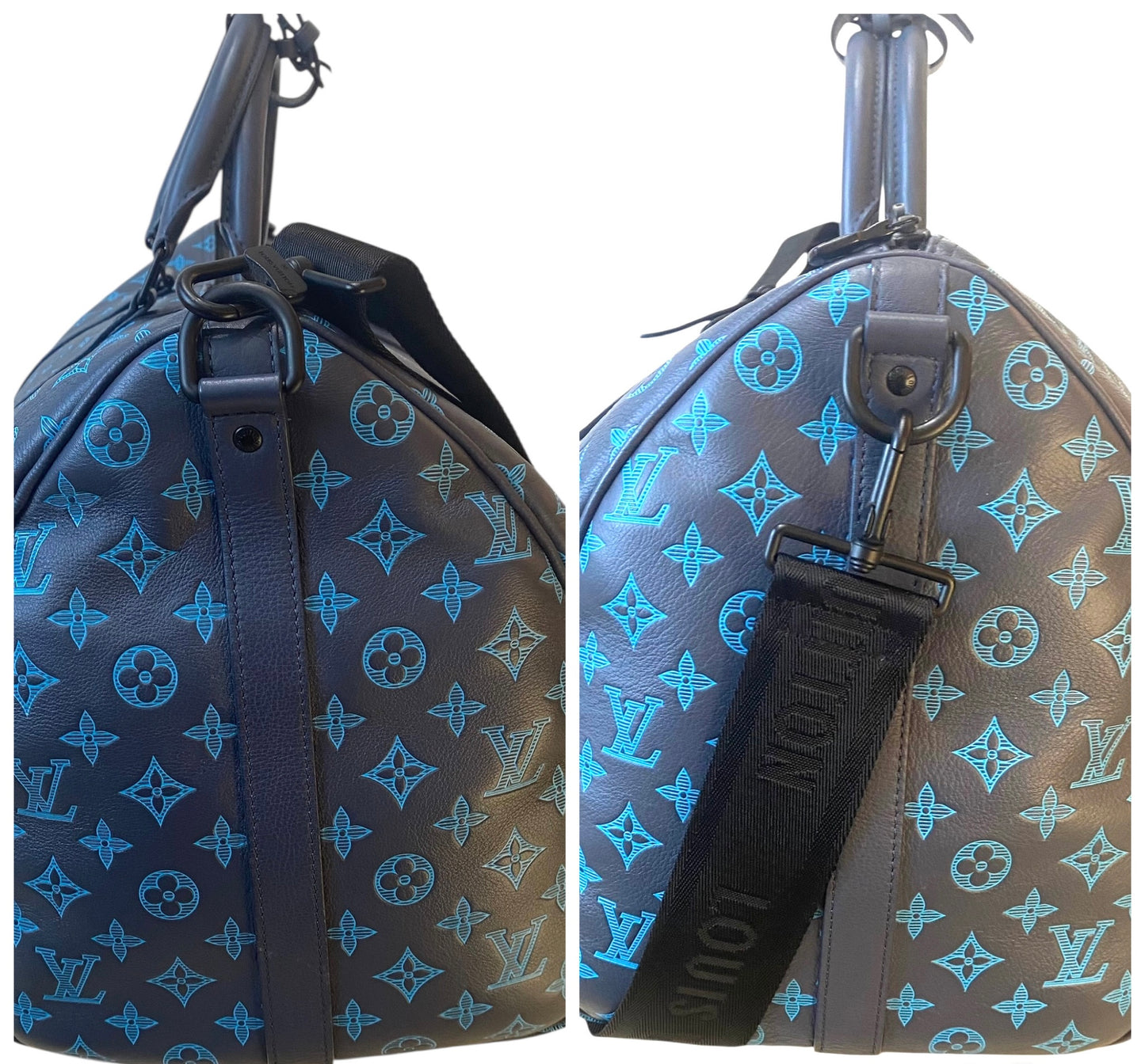 Louis Vuitton LIMITED EDITION Keepall Navy Teal River Bandouliere 50 Monogram Shadow!