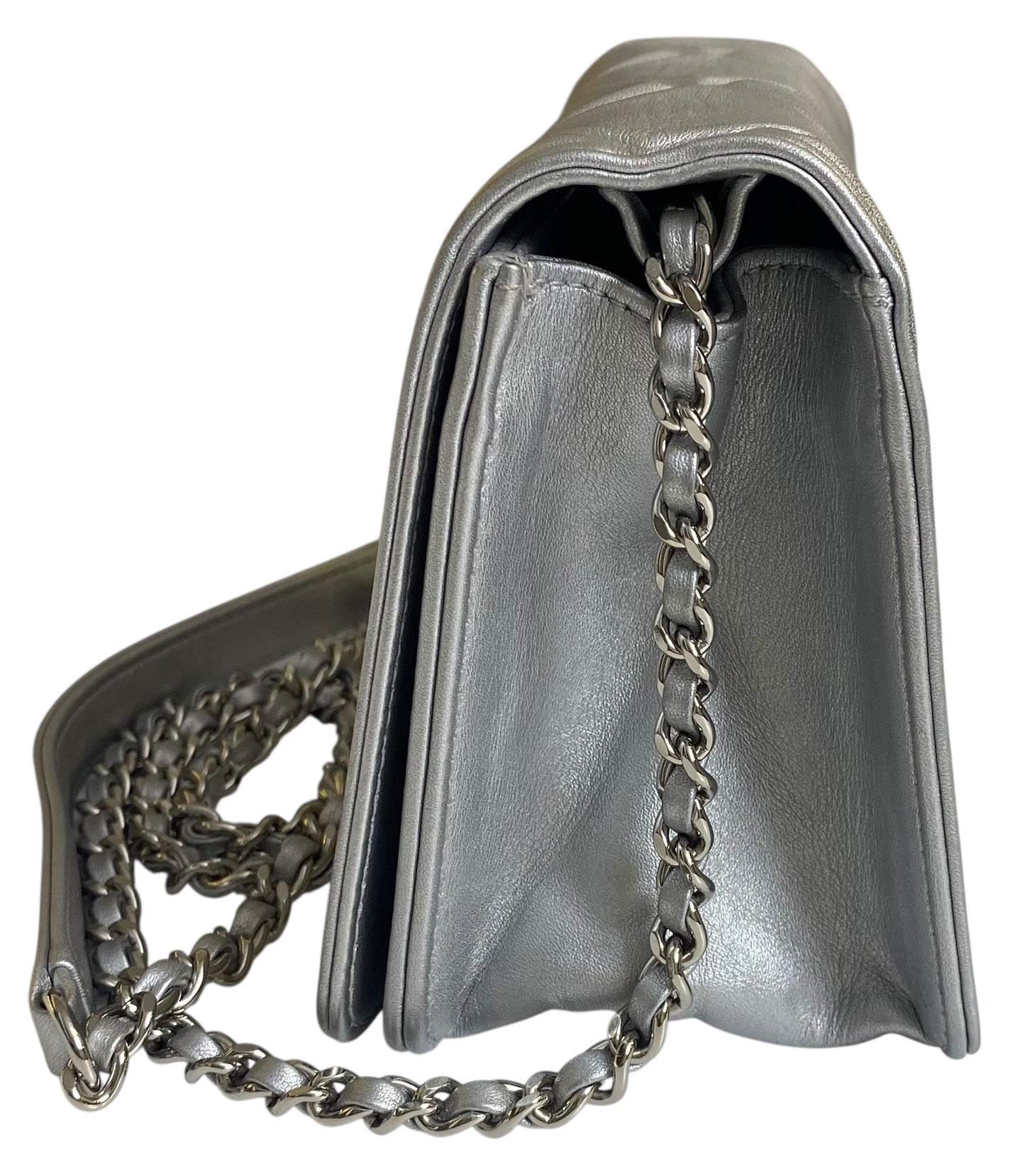 Chanel Airlines 16P Mini Propellor Metallic Calfskin Silver Flap Bag