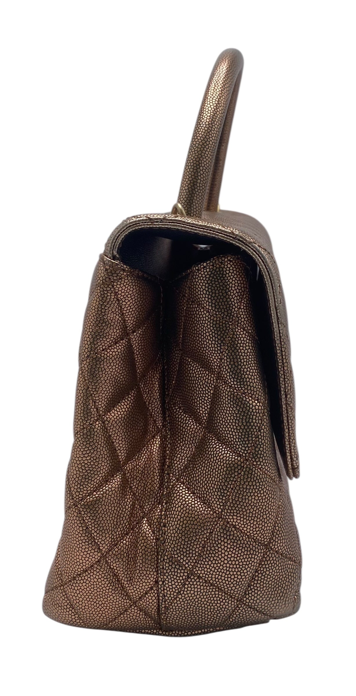 Chanel 19A Medium Metallic Rose Gold Copper Caviar Quilted Timeless Coco Handle Flap Bag