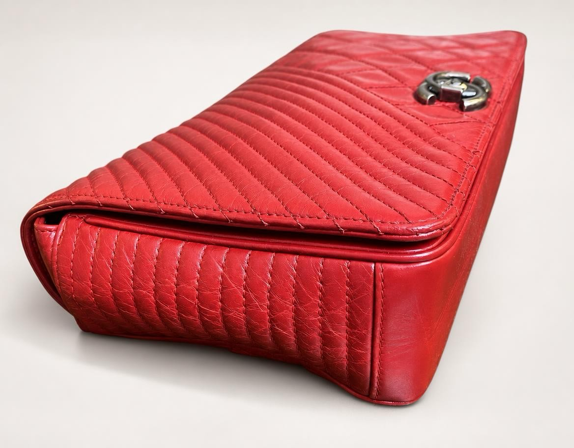 Chanel Red Quilted Glazed Aged Calfskin Leather Medium Coco Boy Flap Bag
