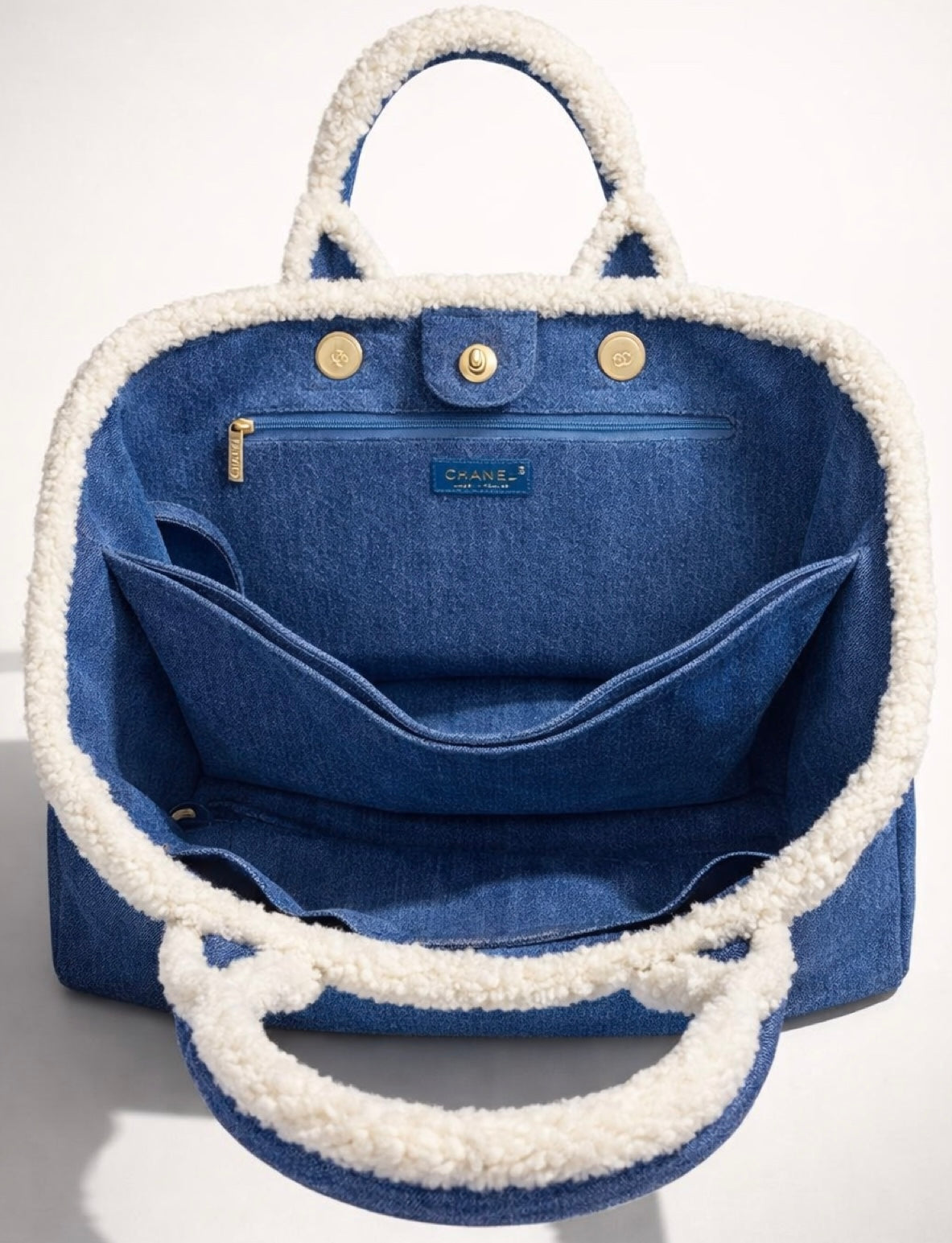 Chanel 19A New York Egypt Denim Shearling Hieroglyph Coco Shopping Tote