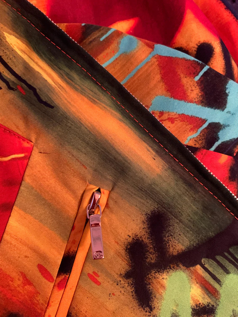 CHANEL 19A PARIS NEW YORK EGYPT SACRED SYMBOLS GRAFFITI BOMBER JACKET FR 34