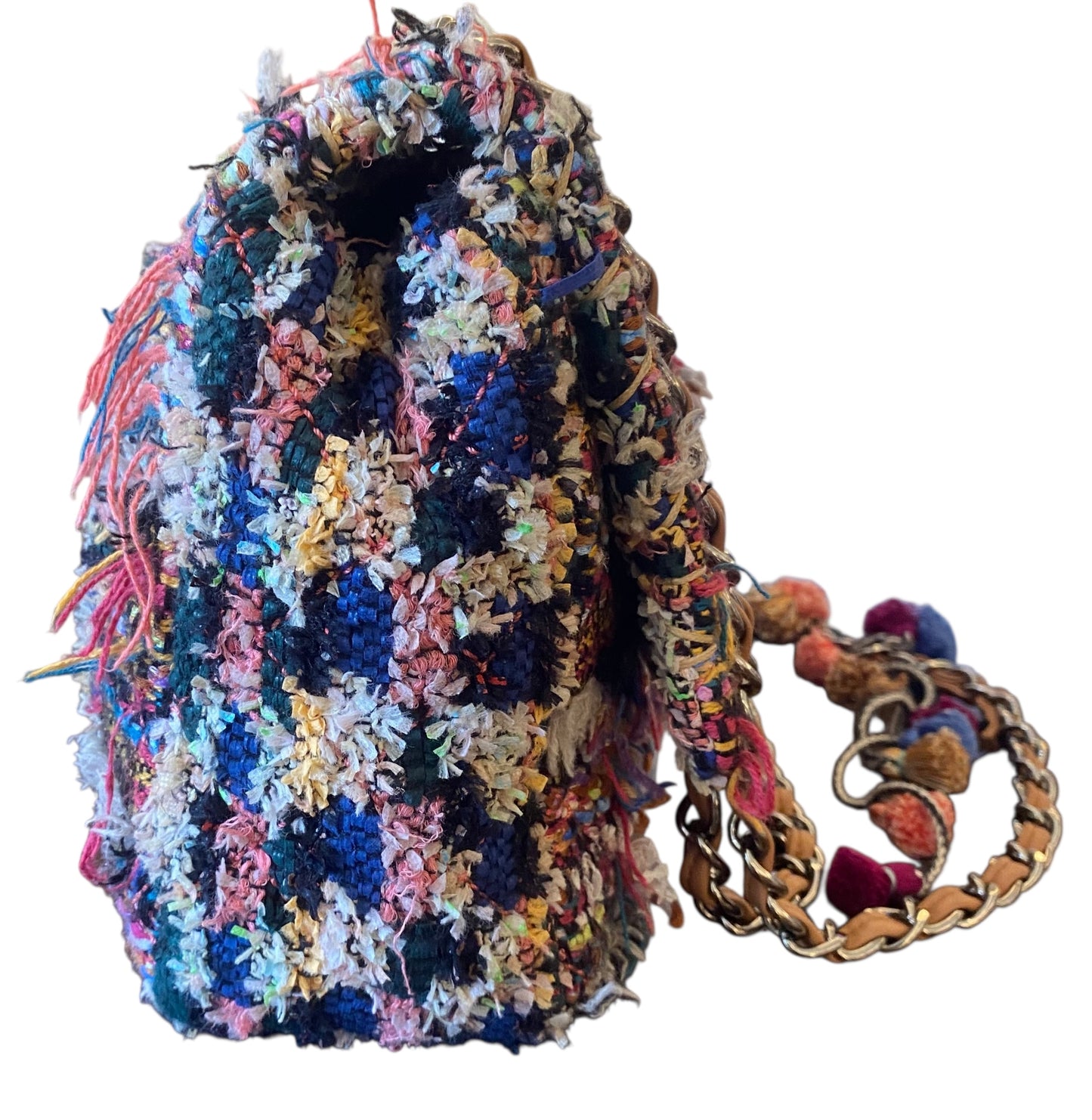 Chanel 15C Paris Dubai Pom Pom Tweed Jumbo Flap Bag