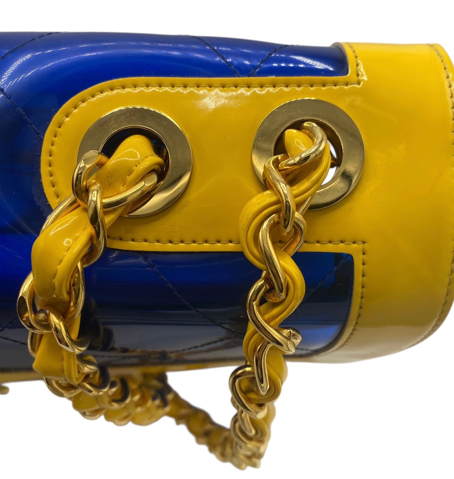 Chanel Ultra Rare 1995 Barbie Collection Yellow Blue Maxi PVC Vinyl Patent Flap Bag