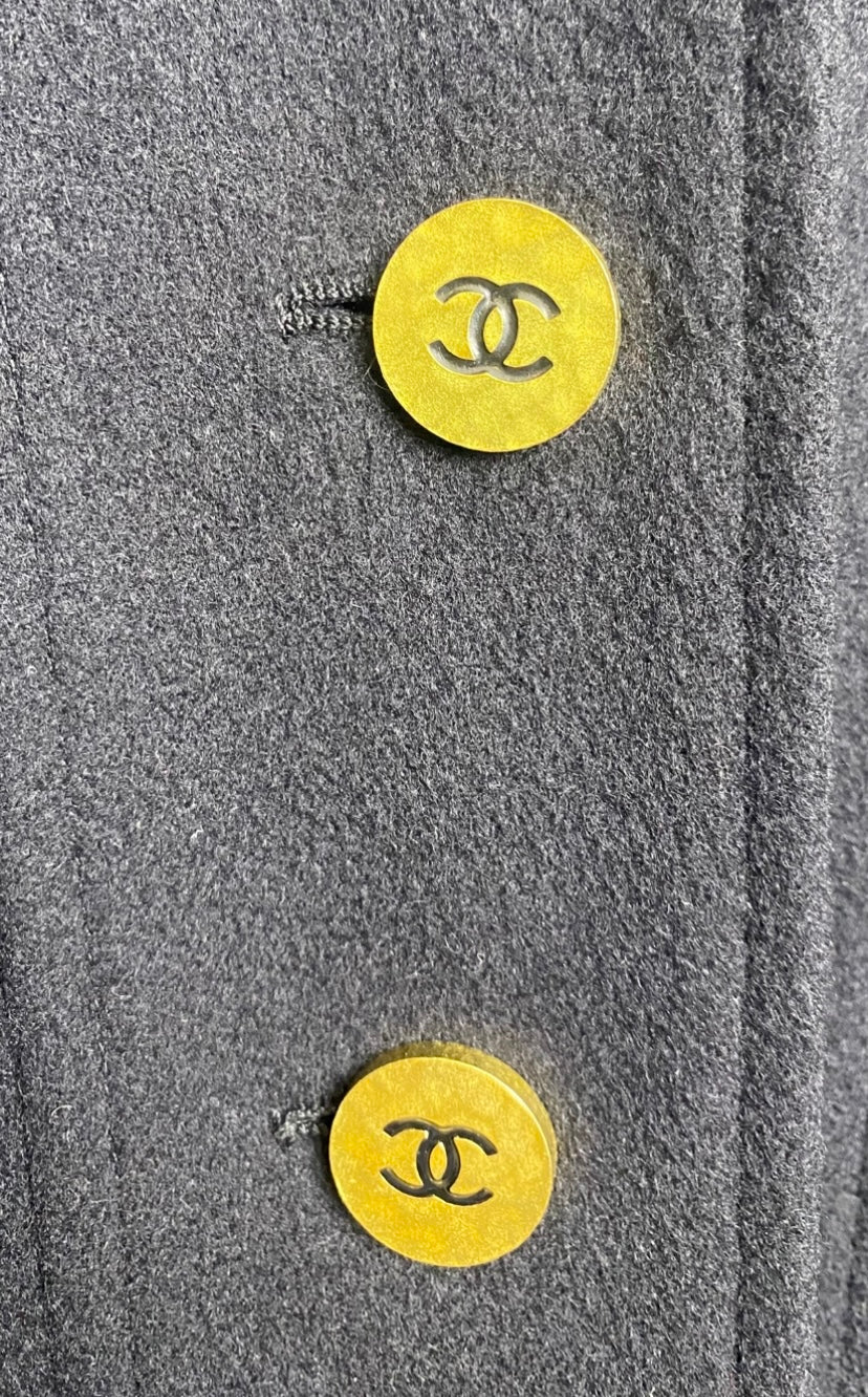 Chanel Vintage 94A Black Oversized Cashmere Long Jacket Coat FR 36