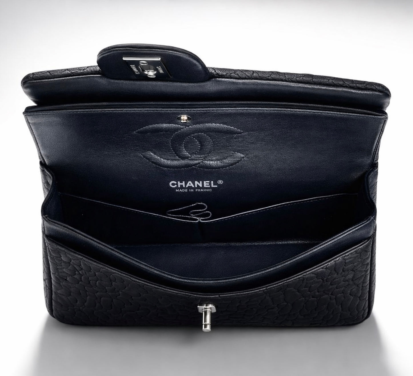 Chanel Medium Double Flap Black Camellia Lambskin Classic Timeless Bag SHW