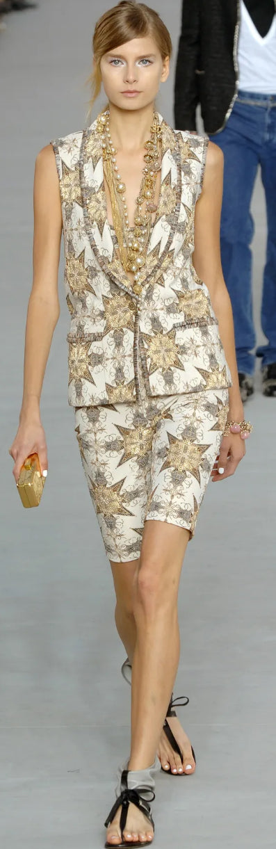 Chanel 06P CC Metallic Gold Beige Camisole & Shorts SET FR 38