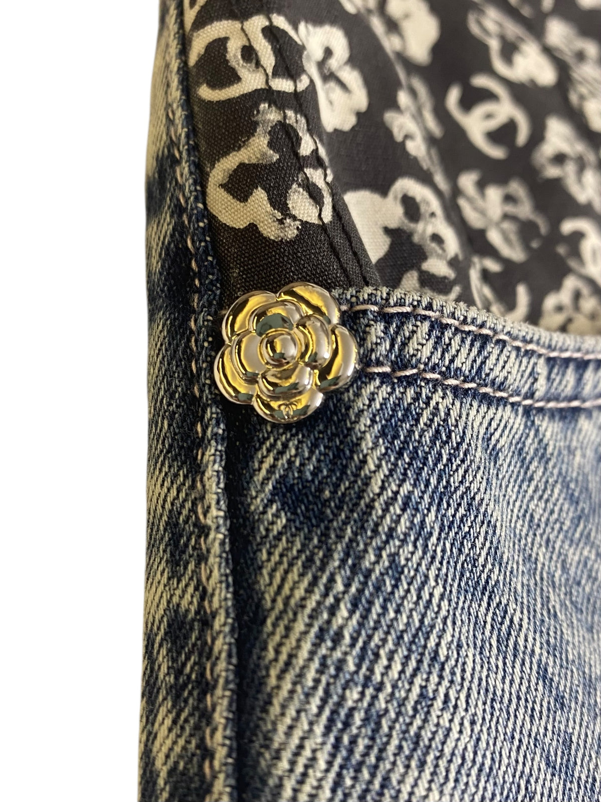 Chanel 25B Wide Leg Camellia Blue Jeans FR 40