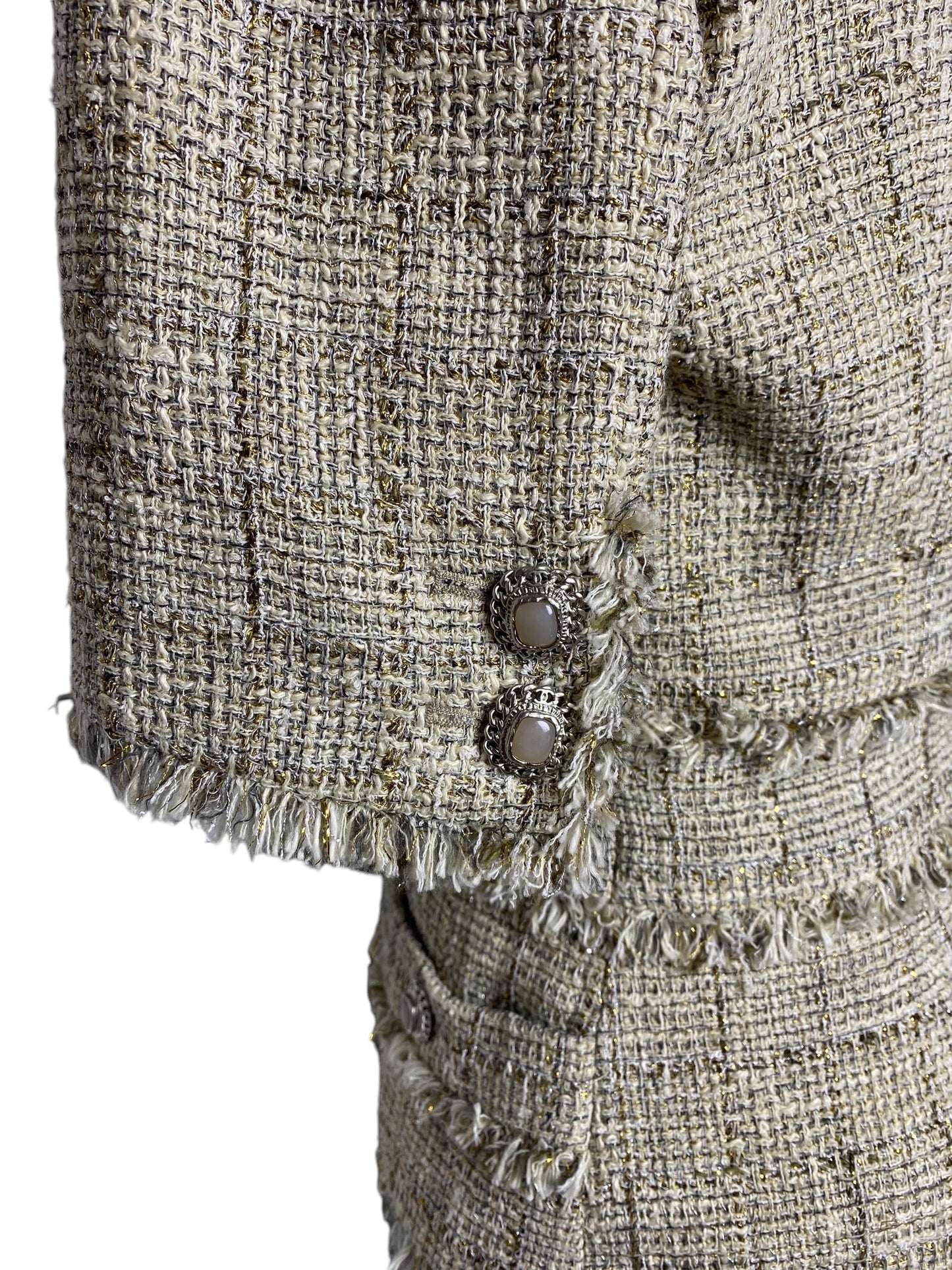 Chanel 10P Runway Beige Gold Lesage Tweed Jacket FR 44