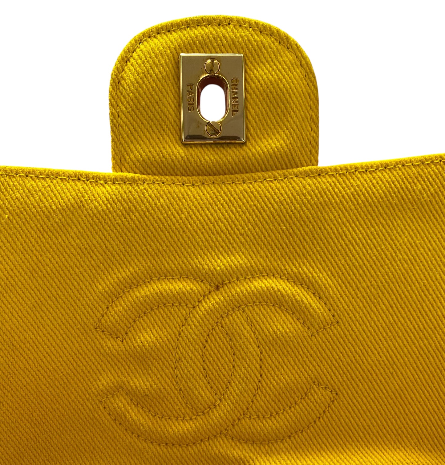 Vintage Chanel 90’s Yellow Denim Medium Classic Flap Bag 24K Gold Hardware