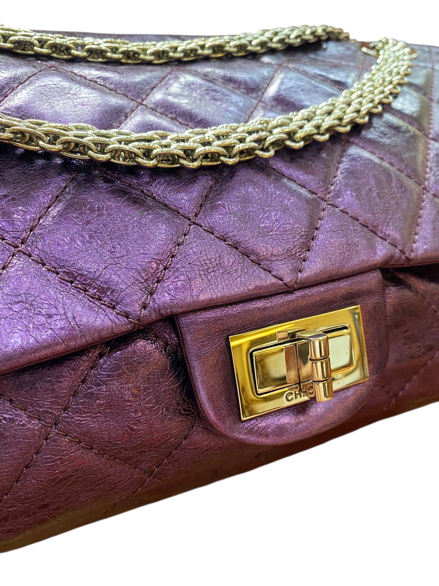 Chanel Metallic Royal Purple Quilted Leather Reissue 2.55 Classic 228 Maxi Flap Bag