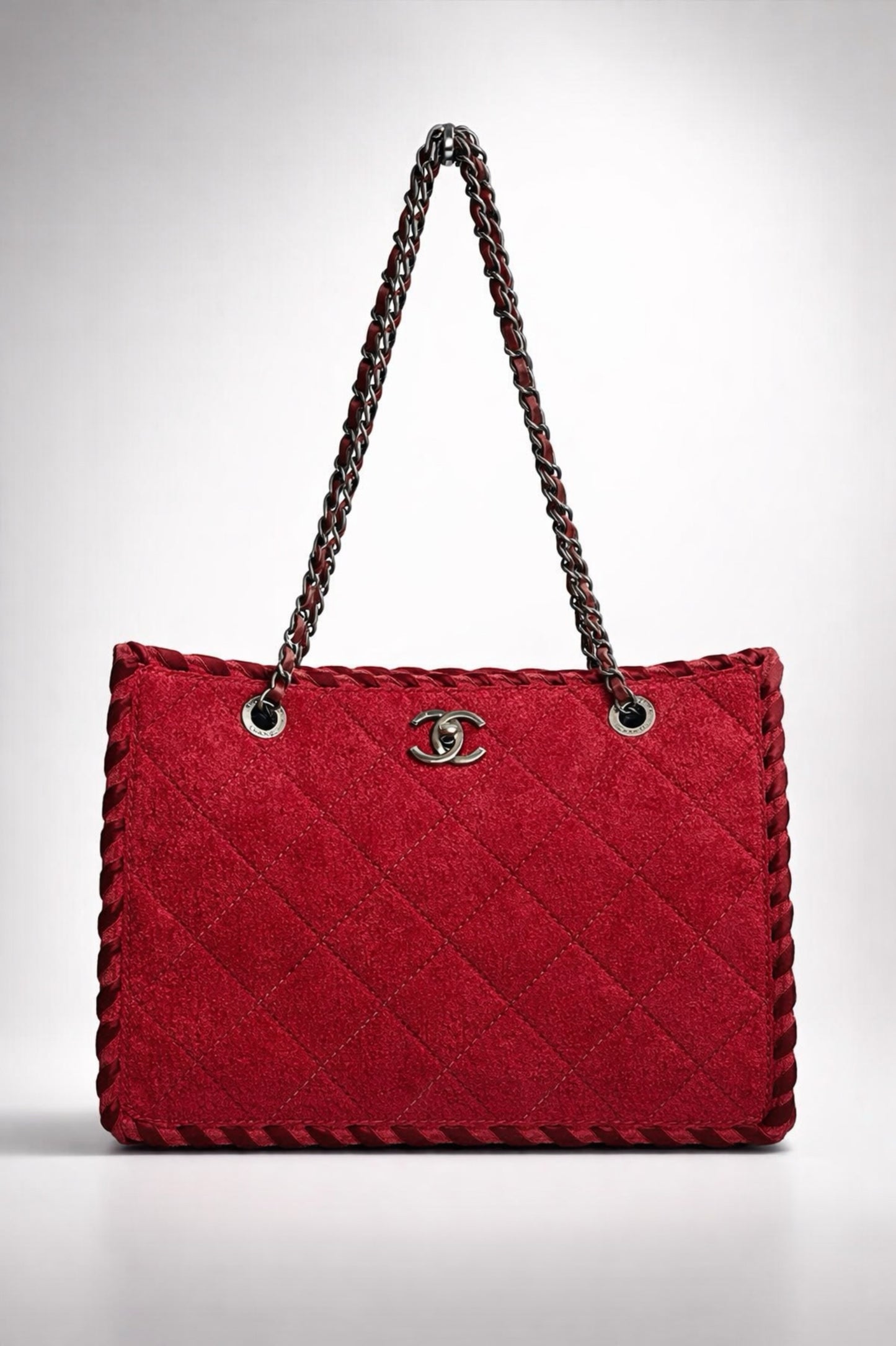Chanel 13A Edinburgh Red Medium Wool Quilted Shopping Tote Bag