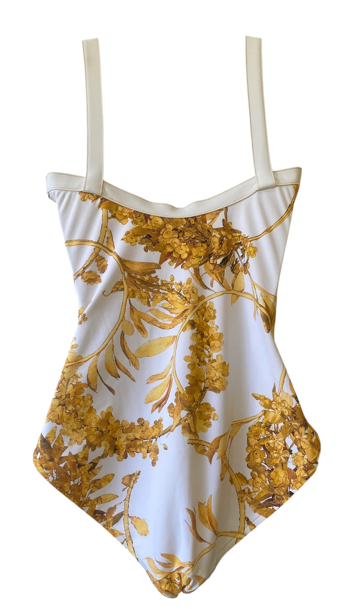 CHANEL 18C PARIS GREECE WHITE GOLD PEARL BATHINGSUIT SWIMSUIT BODYSUIT FR 38