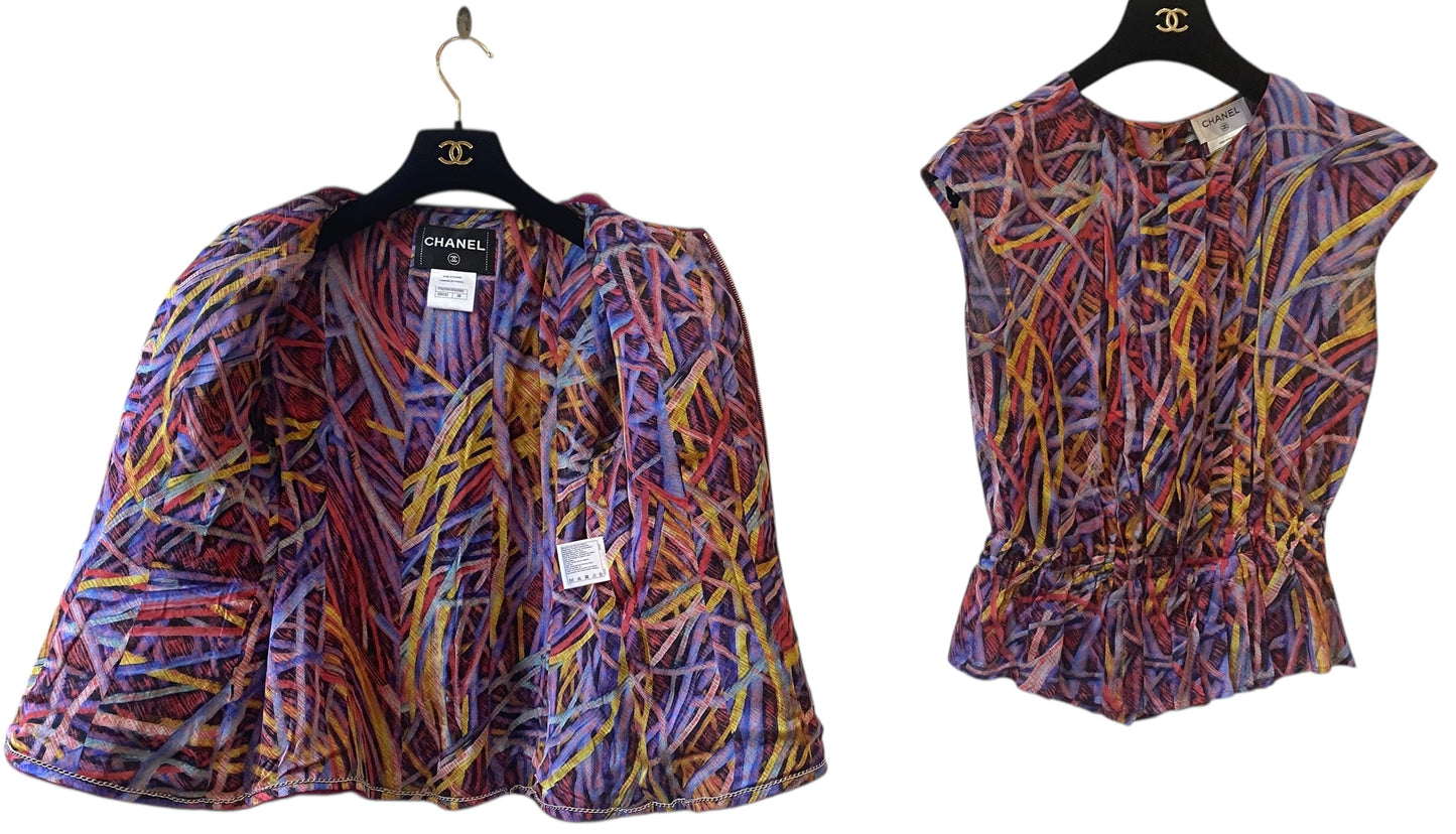 Chanel 14A Supermarket Collection SET Raspberry Pink Jacket & Blouse FR 38