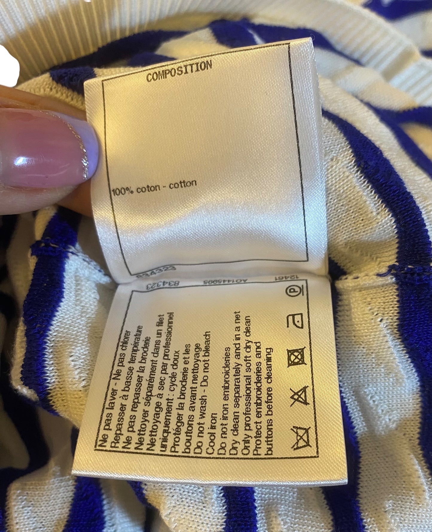 Chanel 19C La Pausa Cotton CC Logo Polo T-Shirt Stripe Blue White FR 36