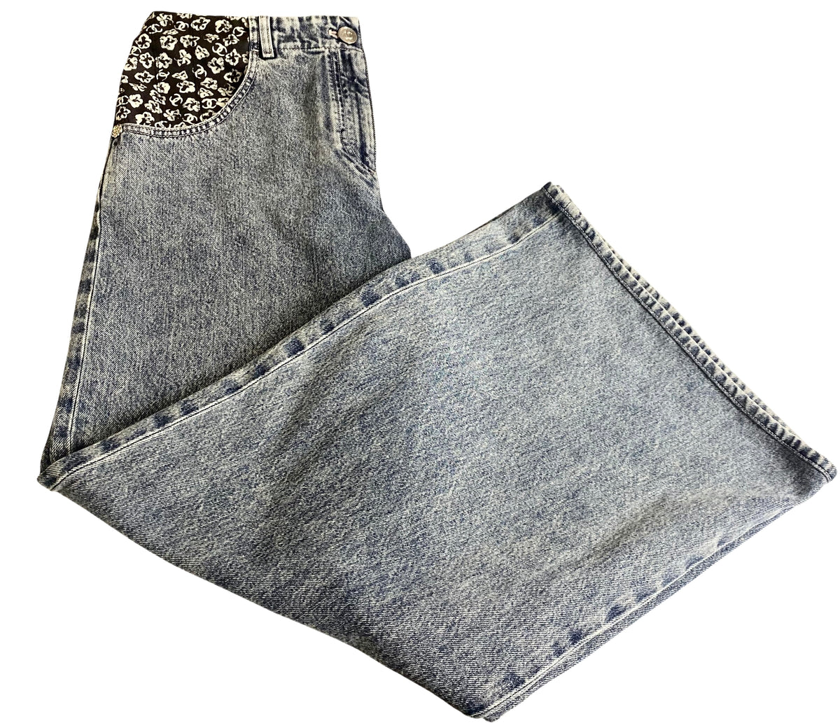 Chanel 25B Wide Leg Camellia Blue Jeans FR 40