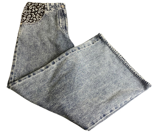 Chanel 25B Wide Leg Camellia Blue Jeans FR 40