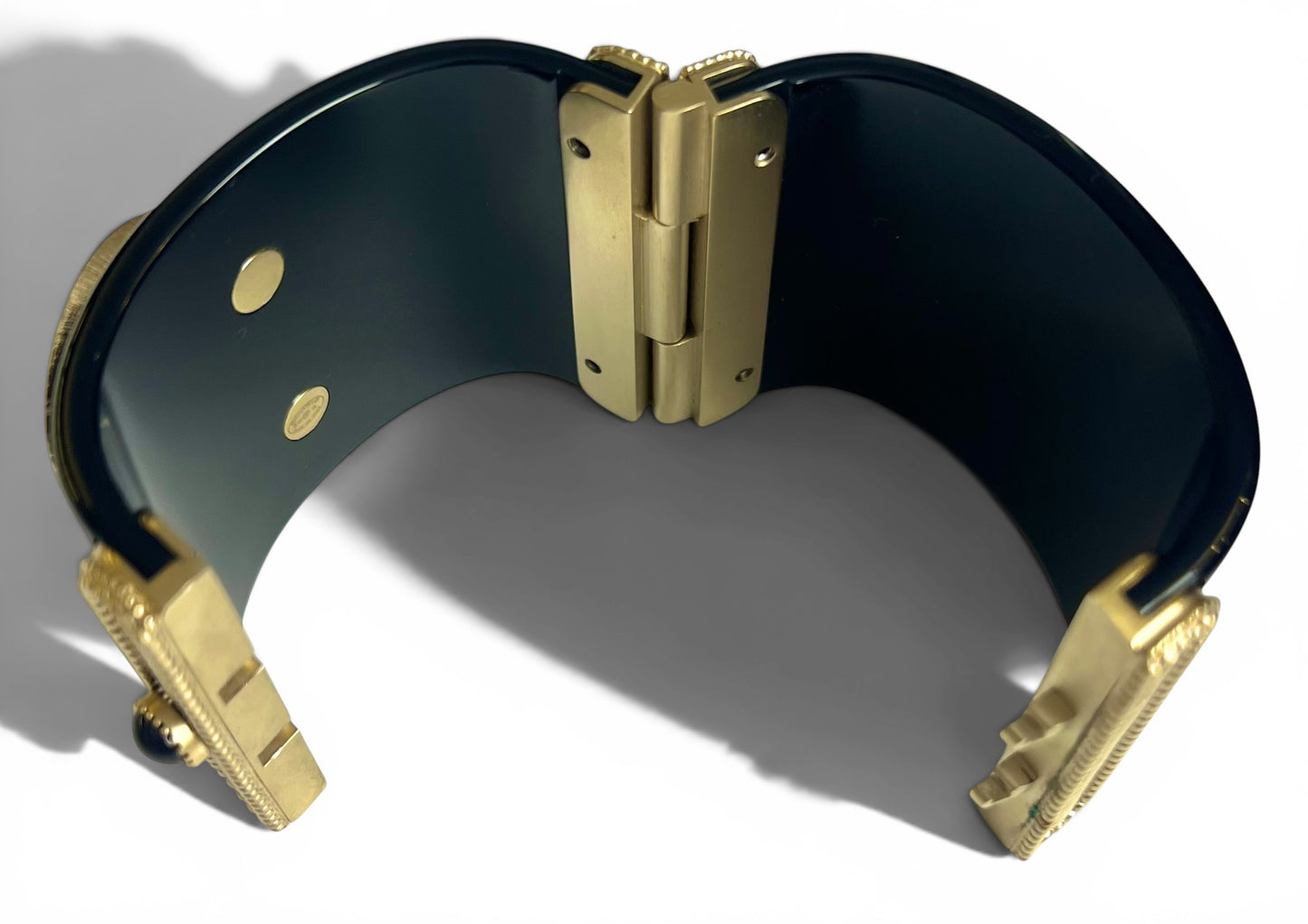 Rare Chanel 16A Paris Seoul Black Pearl Gold Wide Statement Cuff Bracelet