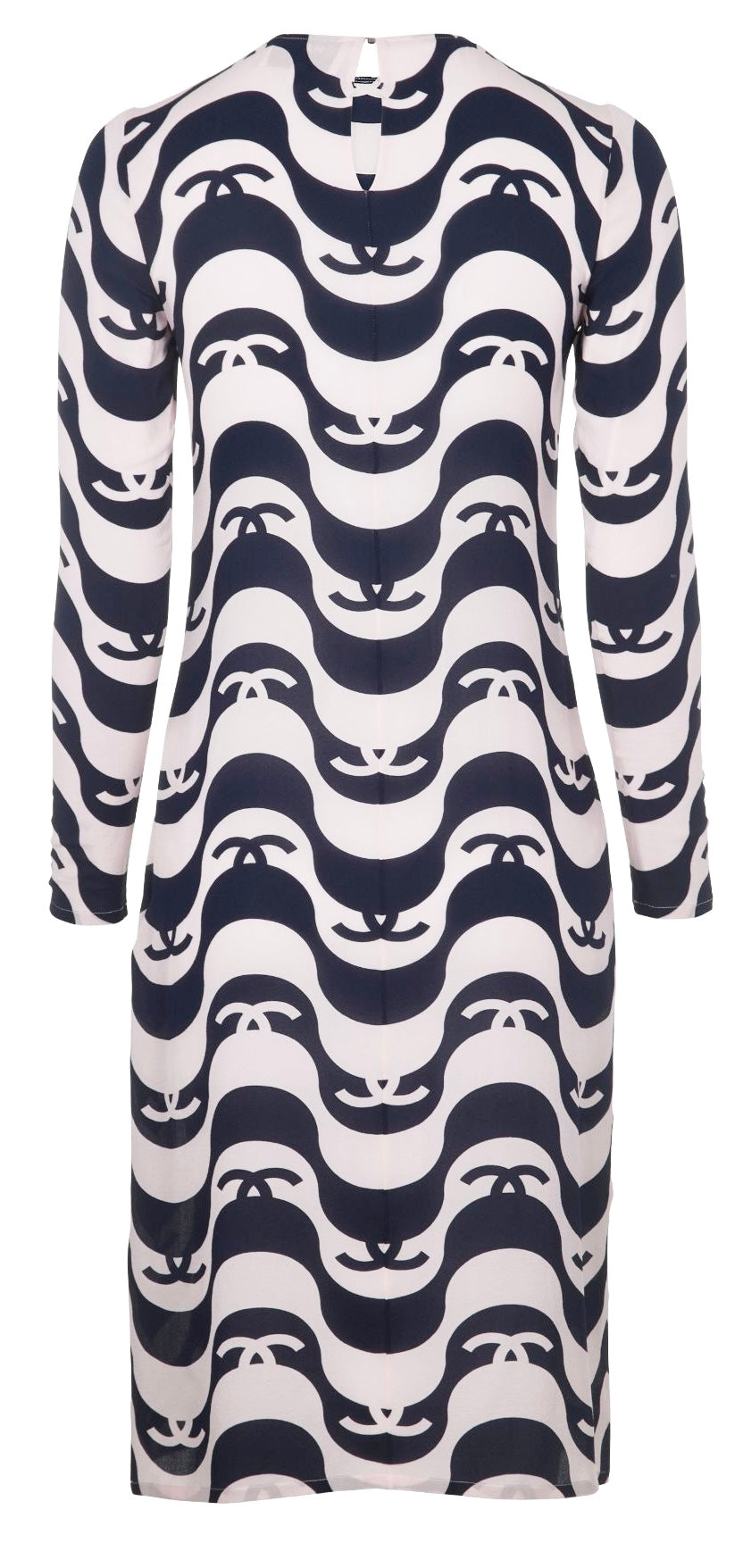 Iconic Chanel 21P Ivory & Black CC Wave Silk Midi Dress FR 42