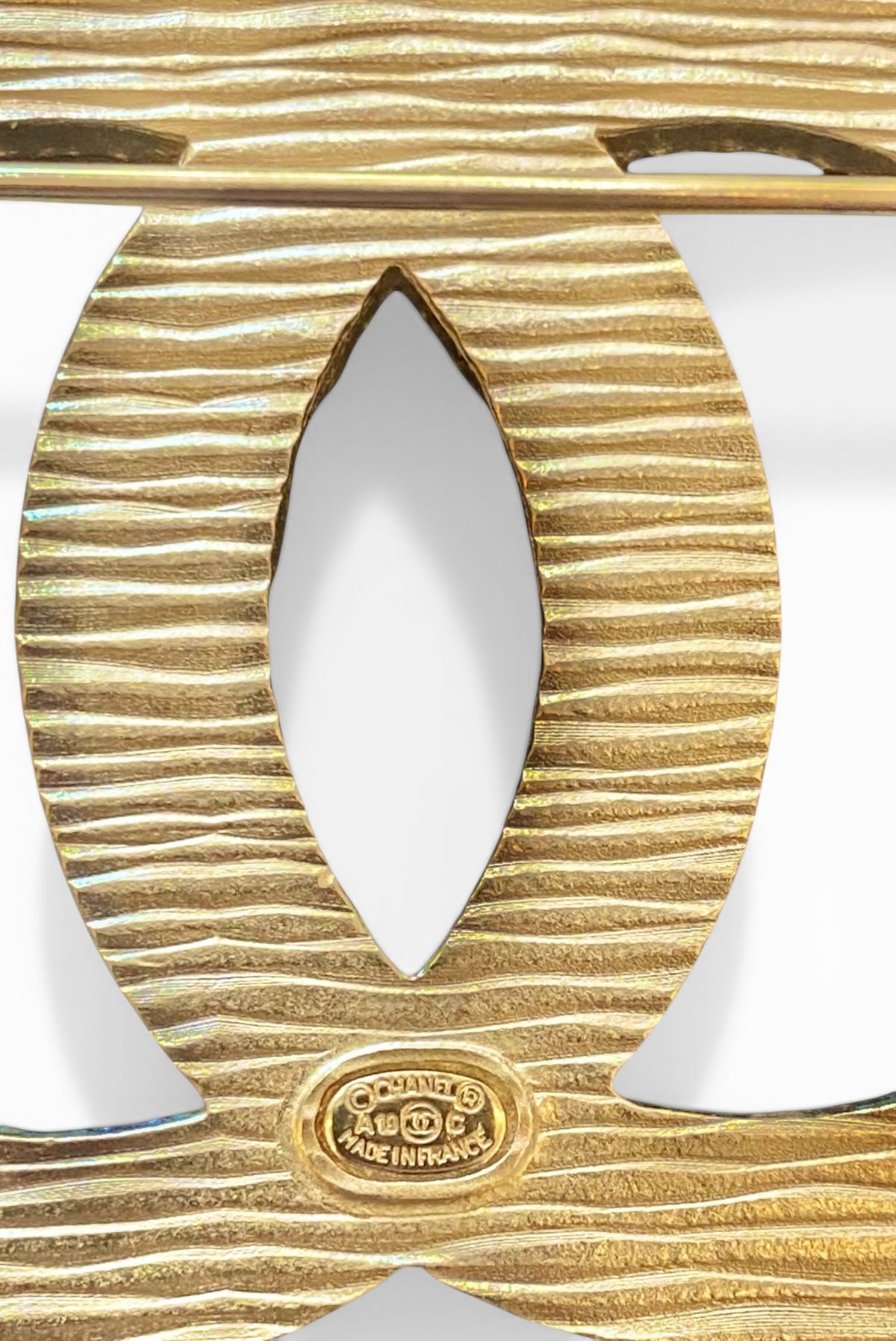 Chanel 19C La Pausa Large Gold Blue Stripe CC Brooch