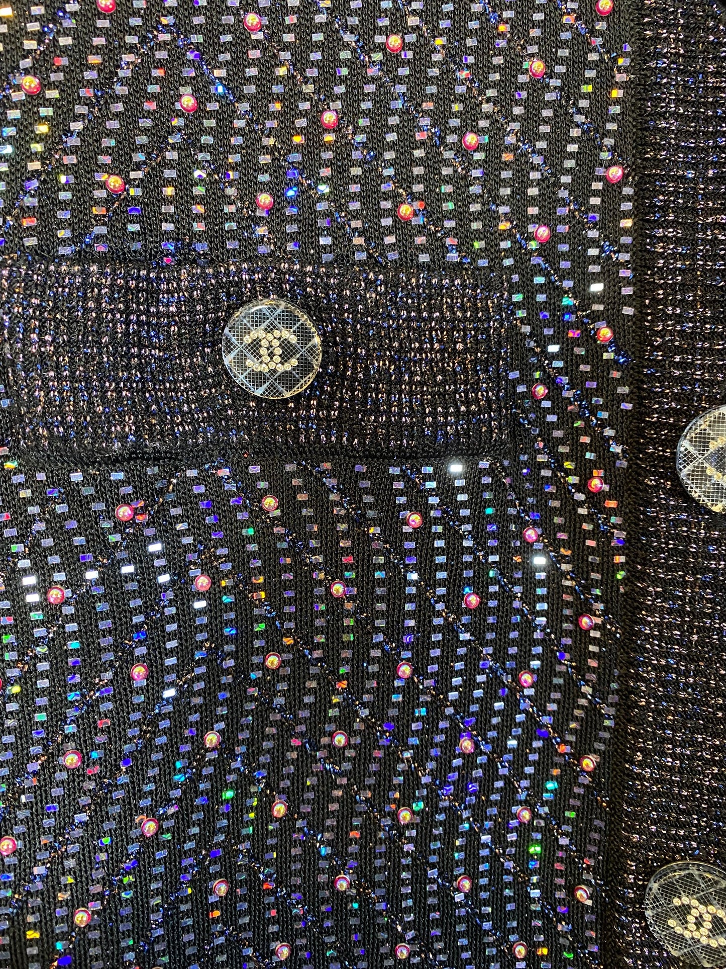Stunning Chanel 21K Beaded Crystal Sequin Navy Black Iridescent Jumpsuit FR 36