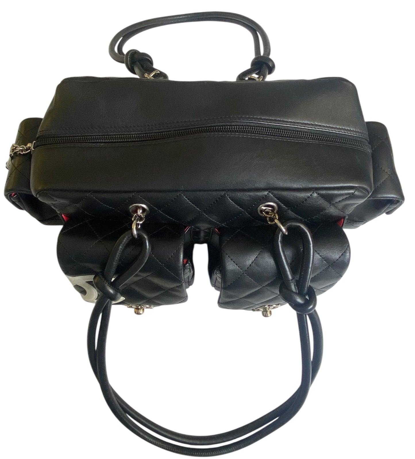 Chanel 2005 Small Cambon Reporter Black White Lambskin Handbag SHW