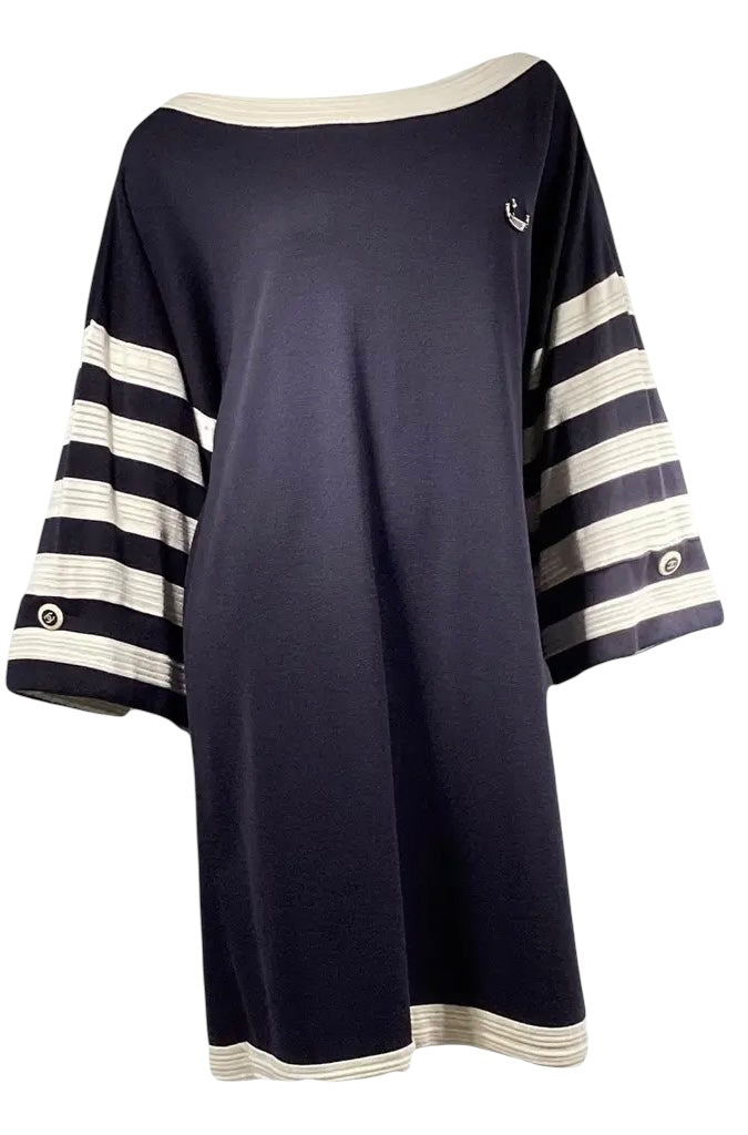 Chanel 14C Navy Blue White Gondola Motif CC Buttons Dress FR 36