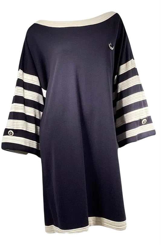 Chanel 14C Navy Blue White Gondola Motif CC Buttons Dress FR 36