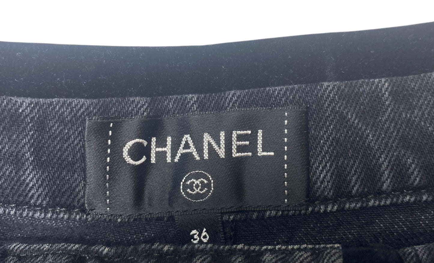 Chanel 20C Washed black velvet-trimmed cotton denim sailor boyfriend jeans FR 36