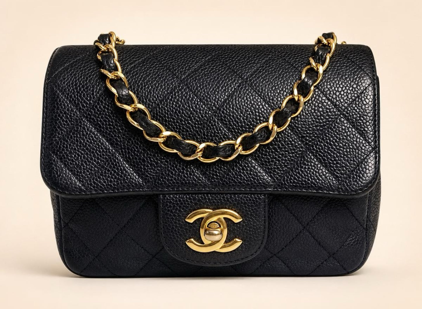 Chanel Mini Square Black Caviar Classic Timeless Flap Bag GHW