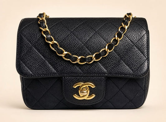 Chanel Mini Square Black Caviar Classic Timeless Flap Bag GHW