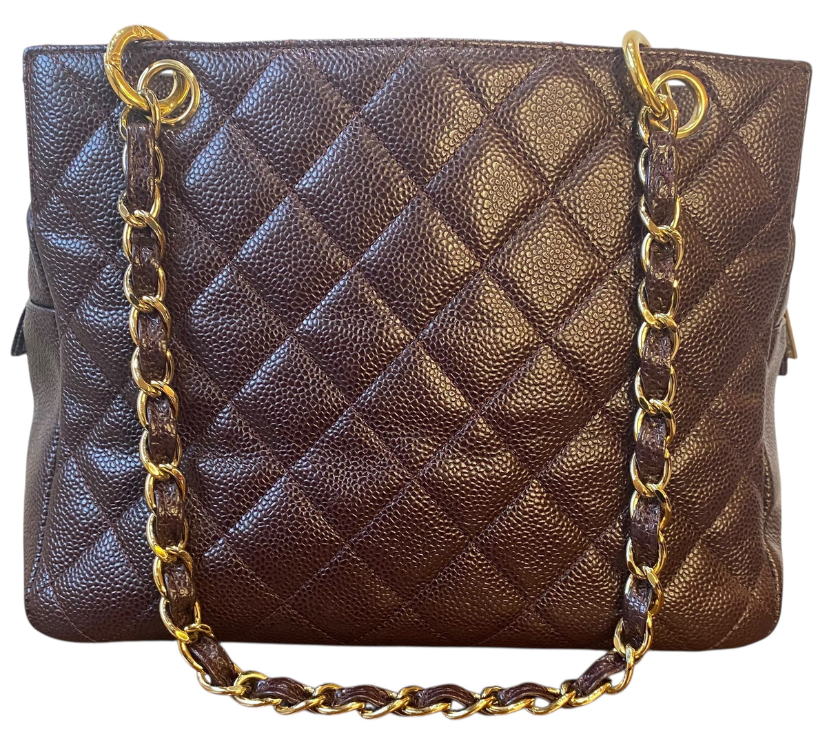 Chanel PTT Dark Chocolate Brown Quilted Caviar Leather Petite Timeless Shopping Tote Bag GHW