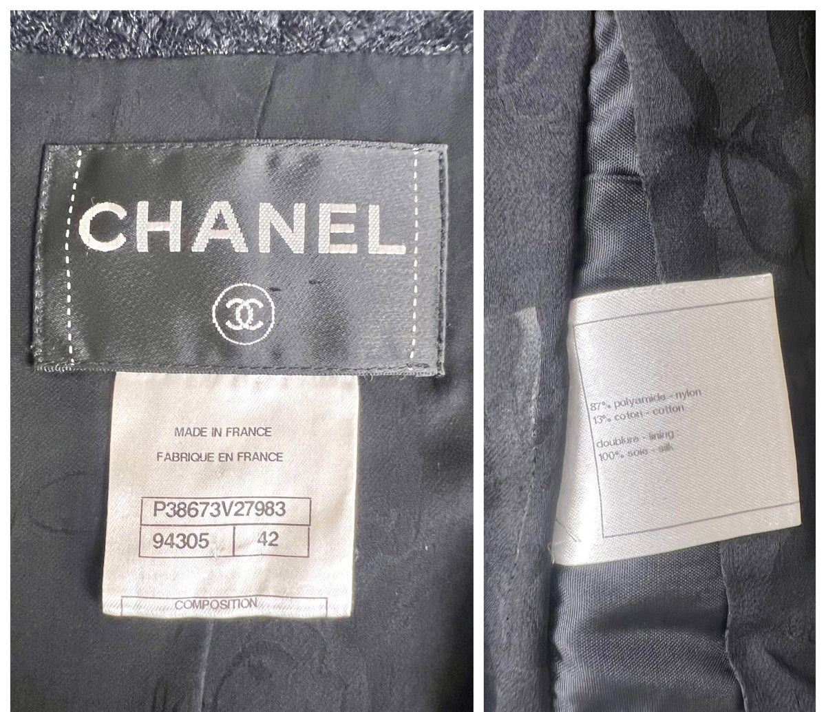 CHANEL 10A PARIS-SHANGHAI BLACK TWEED BRAIDED TRIM JACKET FR 42