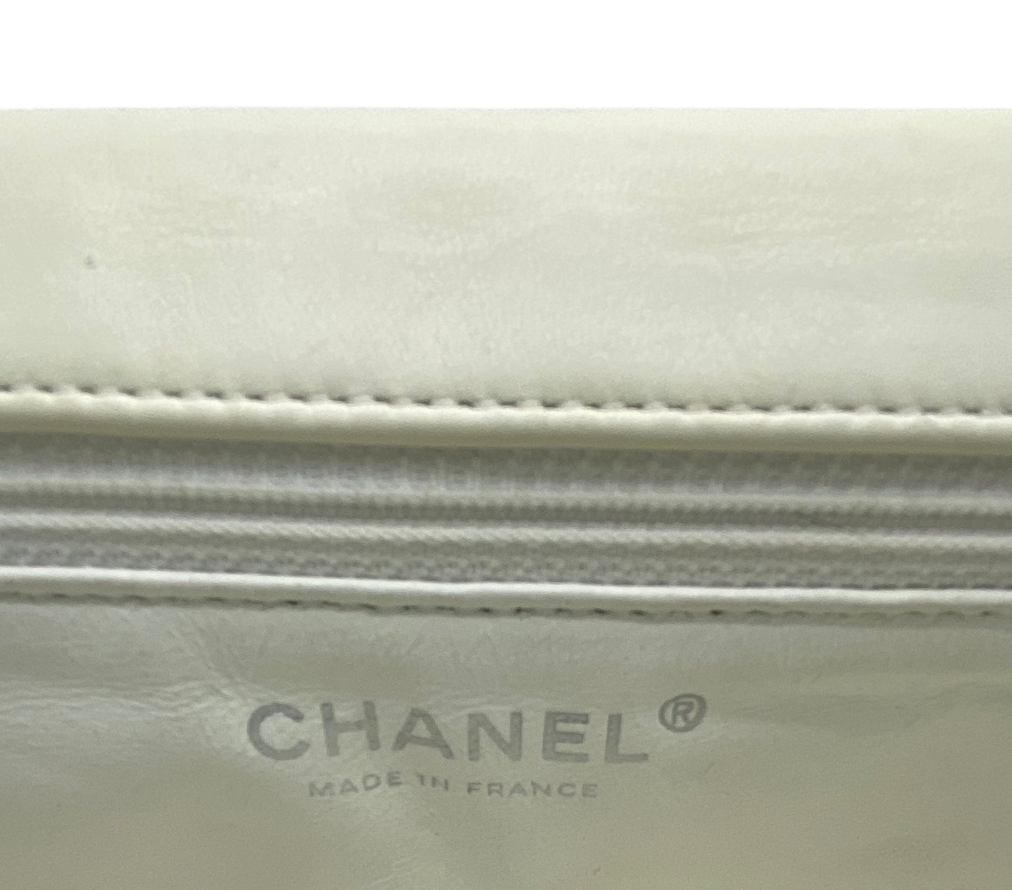 Rare Chanel White Shimmer Pony Hair Swarovski Crystal Chain Around Classic Medium Flap Bag