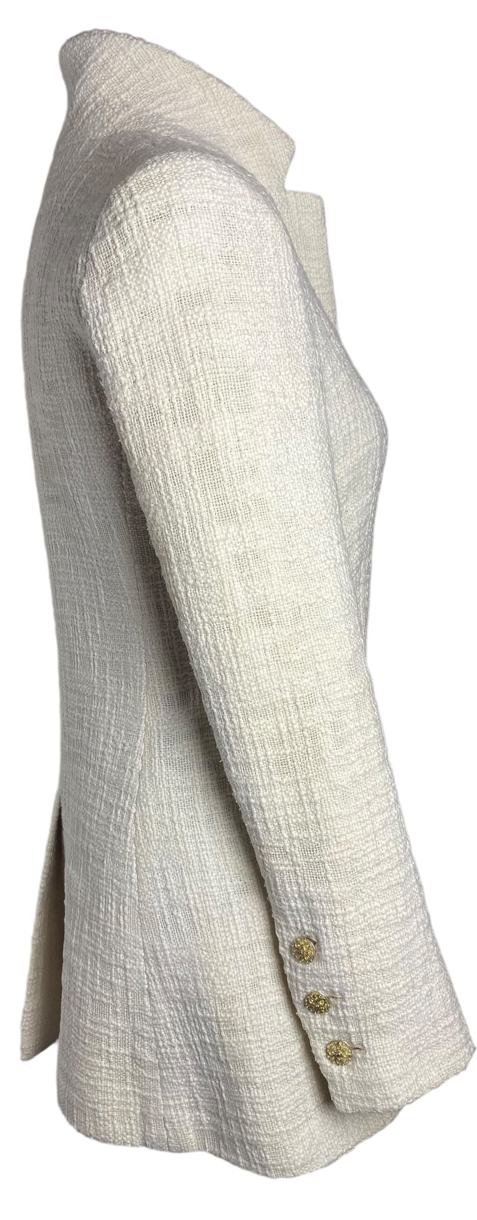 Chanel 12A Paris-Bombay Runway Ivory Ecru Cotton Tweed Blazer Long Jacket FR 38