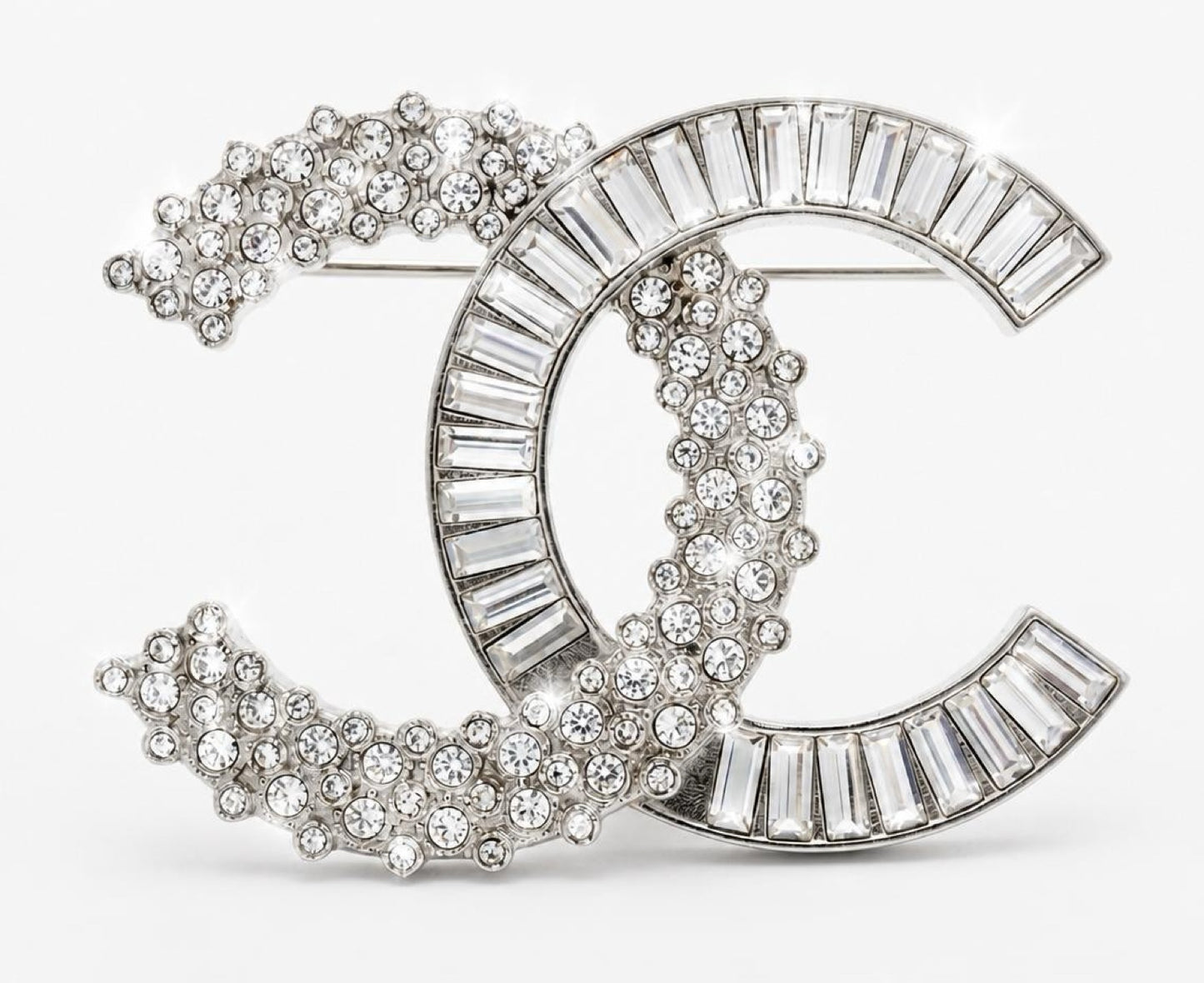 Chanel 2019 Large CC Silver Crystal Baguette Swarovski Brooch