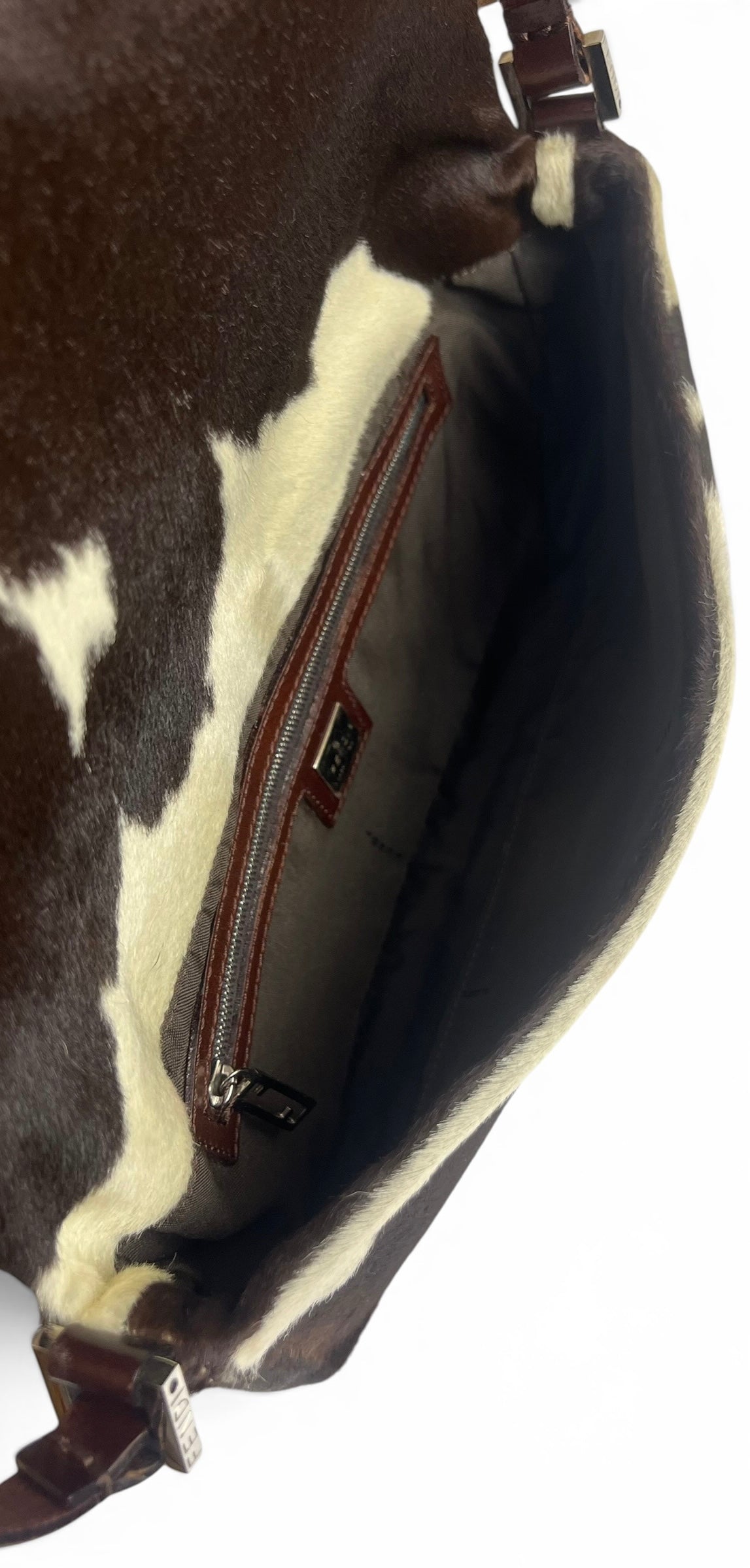 Rare Vintage 1999 FW FENDI Cow Print Pony Baguette Flap Bag