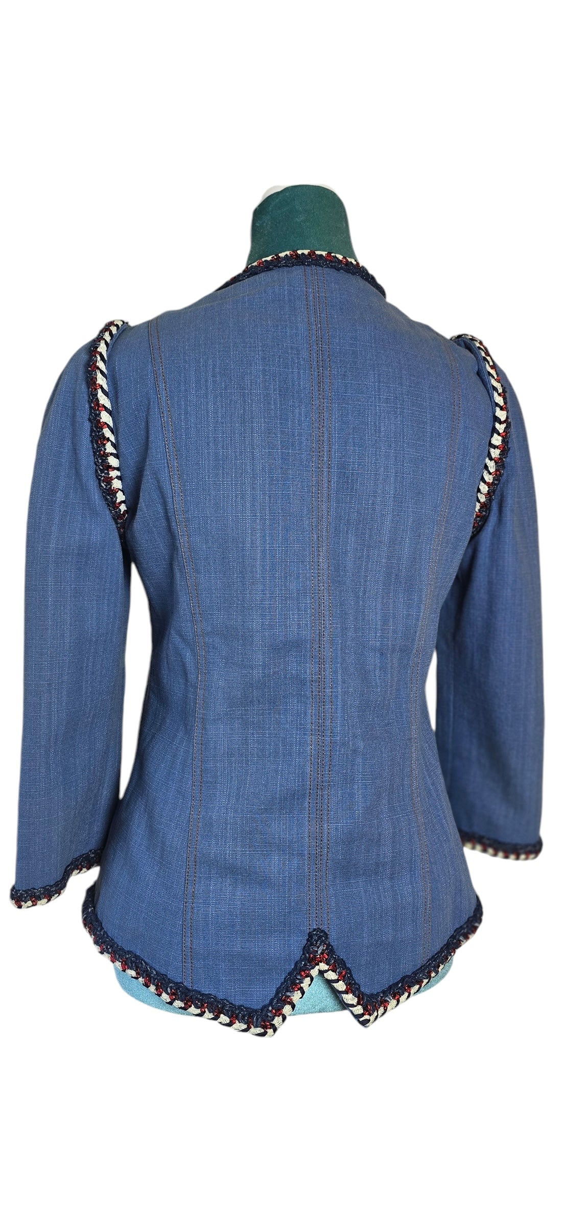 Chanel 13C Paris-Versailles Runway Denim Cotton Blue Braided Trim Jacket FR 38