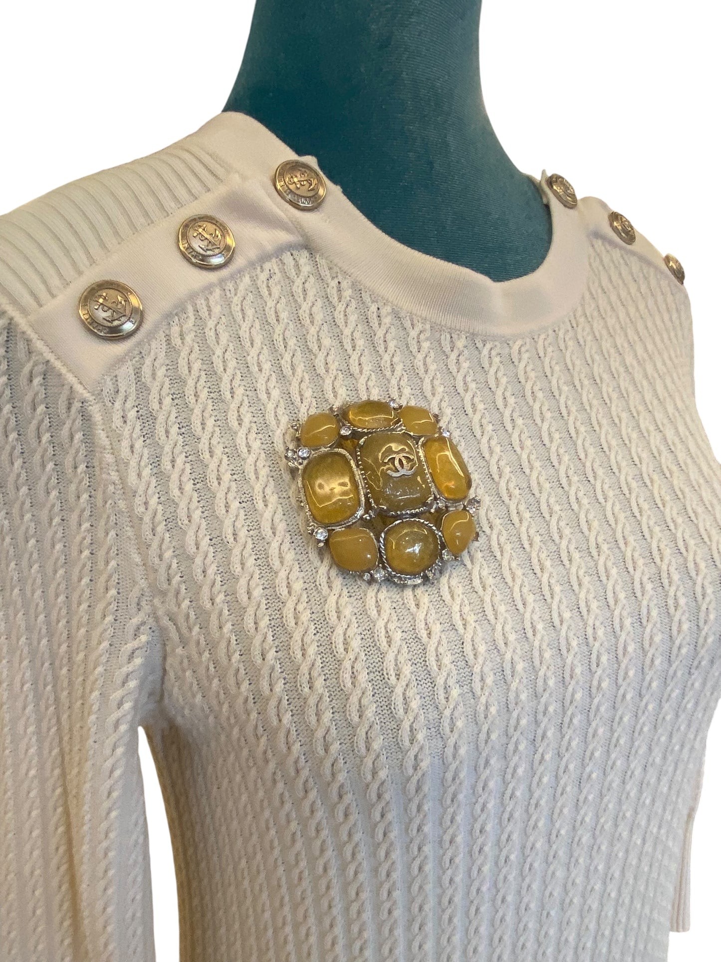 Chanel 10A XL CC Yellow Cabochon Stones Gold Crystals Brooch