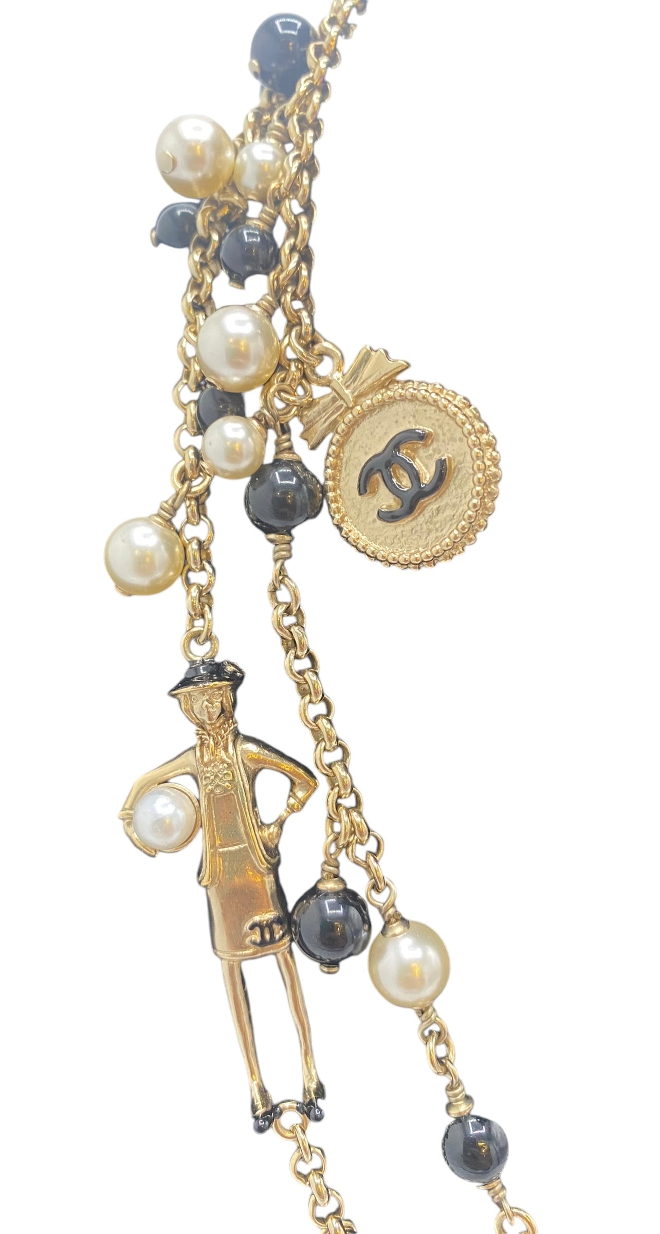 Chanel 14P Limited Edition Coco Lucky Charms Long Gold Black Pearl CC Necklace